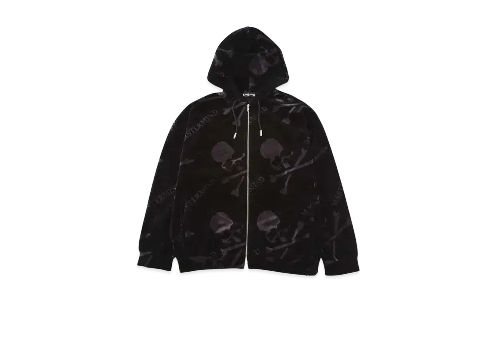 mastermind WORLD Boxy Velour All-Over Zip Up Hoodie "Black Charcoal"