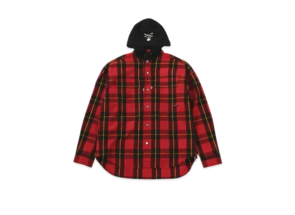 mastermind WORLD Block Plaid LS Hooded Shirt "Red (Block Plaid)"