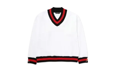 mastermind WORLD Boxy Tennis V.Neck Sweater "White (Red Line)"