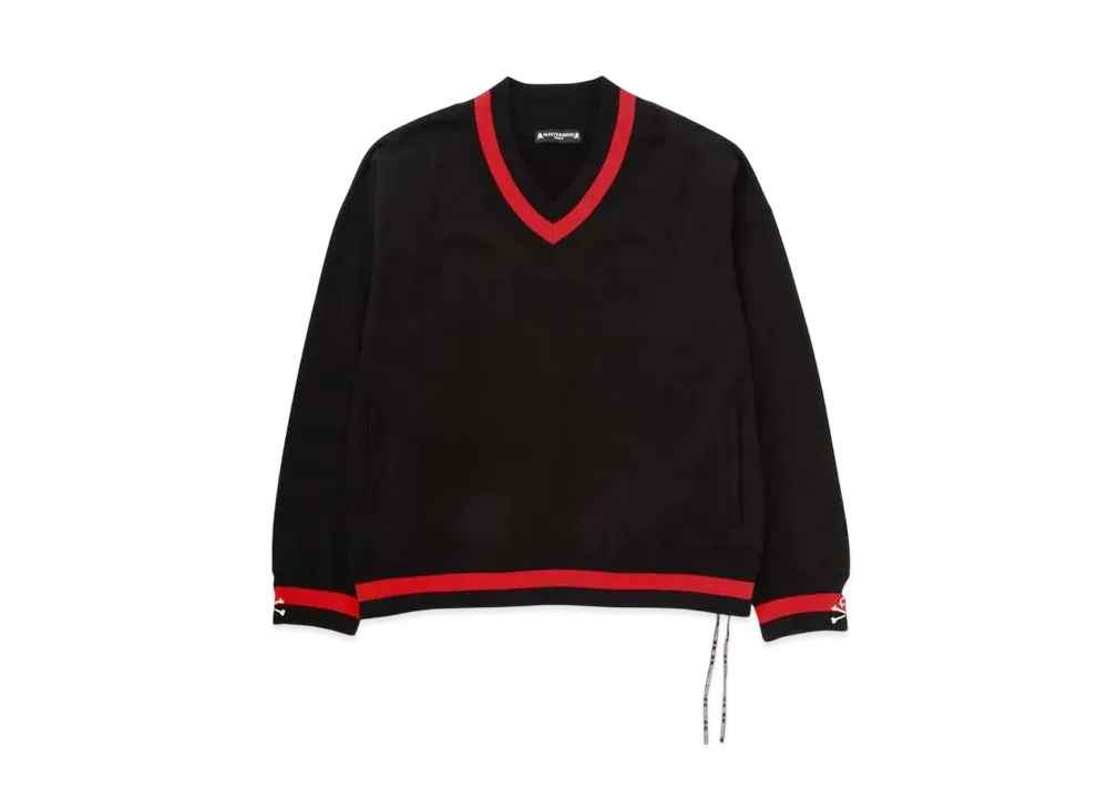 mastermind WORLD Boxy Tennis V.Neck Sweater "Black (Red Line)"