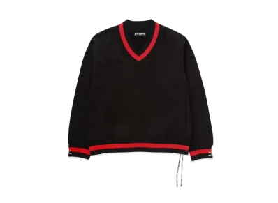 mastermind WORLD Boxy Tennis V.Neck Sweater "Black (Red Line)"