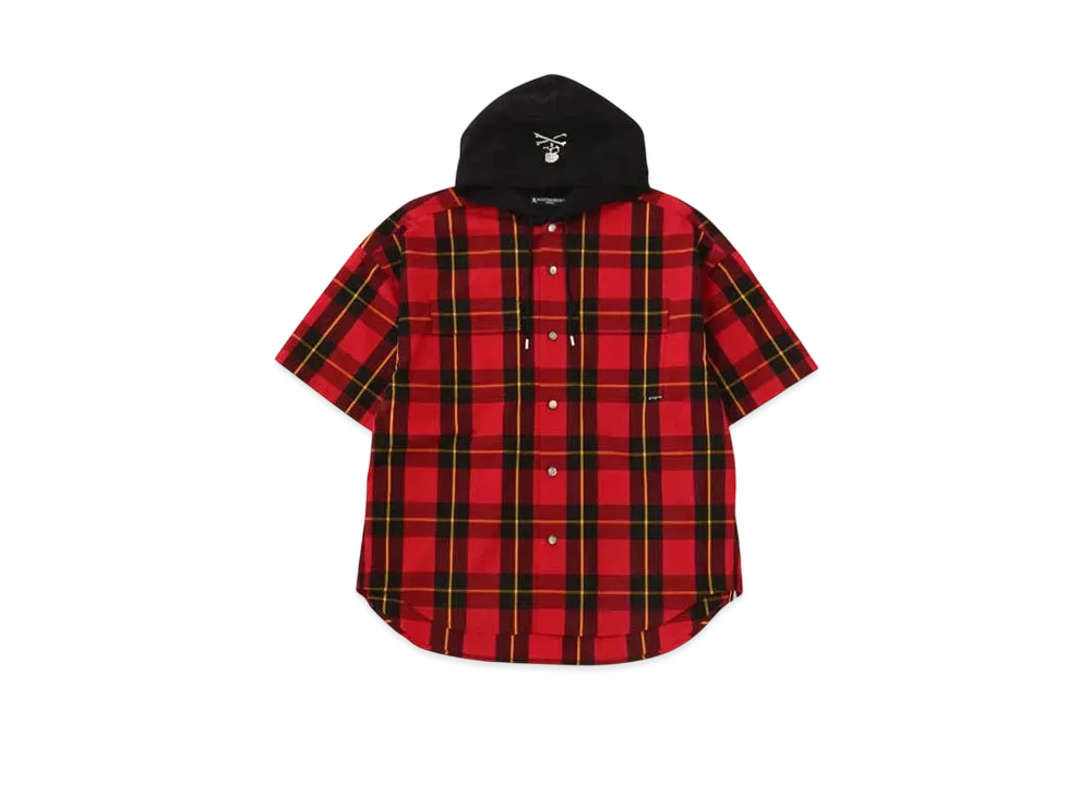 mastermind WORLD Block Plaid SS Hooded Shirt "Red (Block Plaid)"