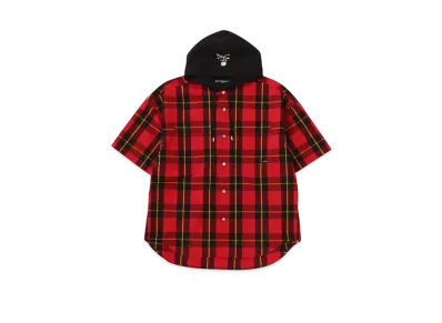 mastermind WORLD Block Plaid SS Hooded Shirt "Red (Block Plaid)"