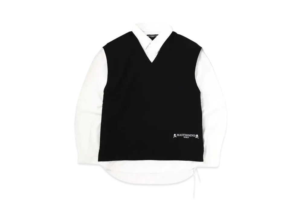mastermind WORLD Boxy LS Collar Crewneck "Black White"