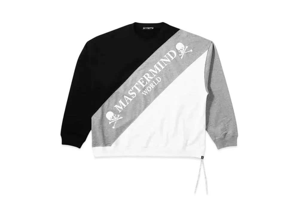 mastermind WORLD Boxy Diagonal Switching Crewneck "Black Top Gray White"