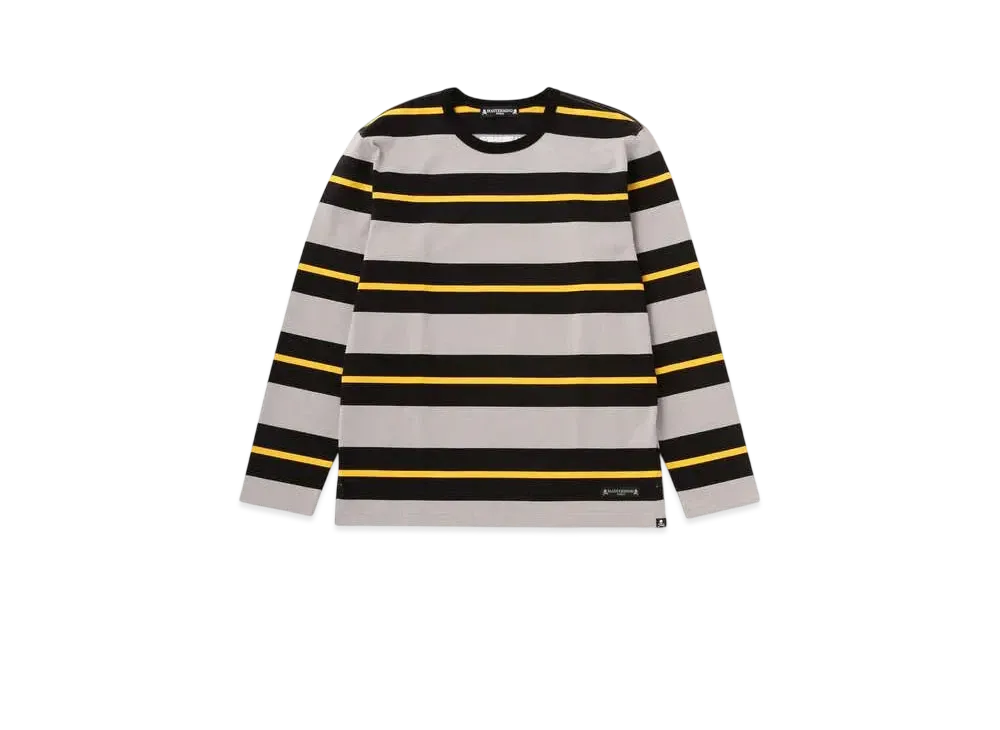 mastermind WORLD 3 Color Striped 3 4 Tee "Top Gray Black Yellow"
