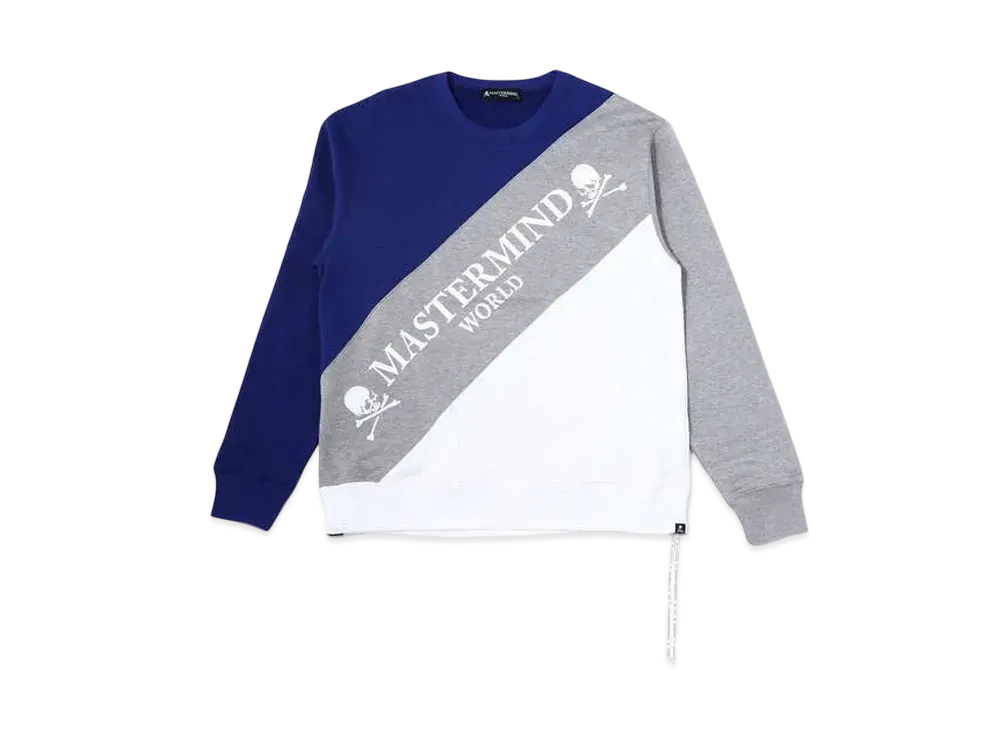 mastermind WORLD Diagonal Switching Crewneck "Navy Top Gray White"