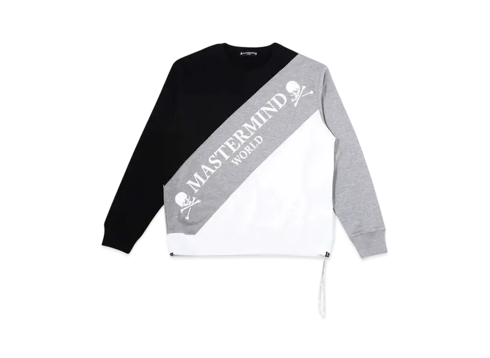 mastermind WORLD Diagonal Switching Crewneck "Black Top Gray White"