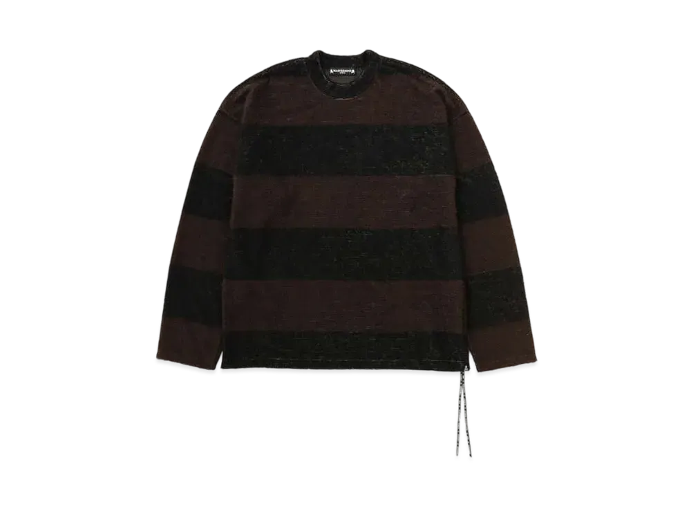 mastermind WORLD Boxy Pile Striped LS Tee "Black Brown"