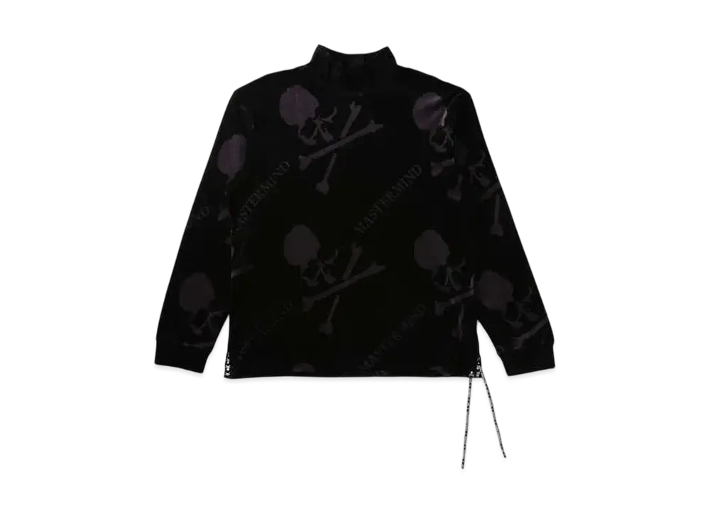 mastermind WORLD Velour All-Over Hi Neck LS Tee "Black Charcoal"