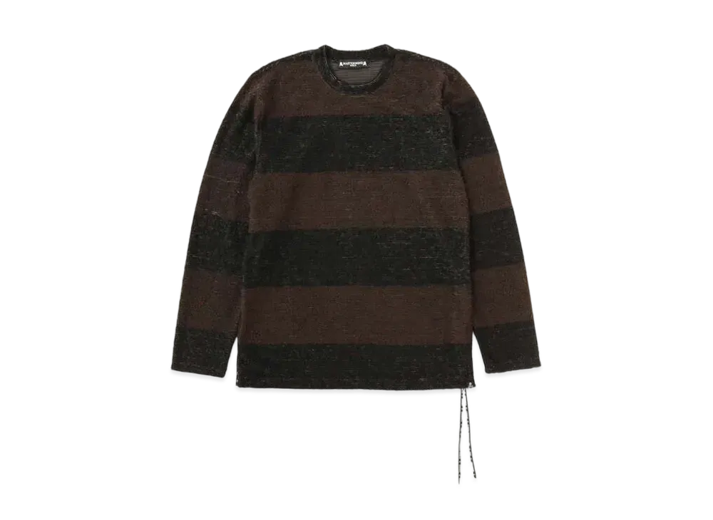 mastermind WORLD Pile Striped LS Tee "Black Brown"
