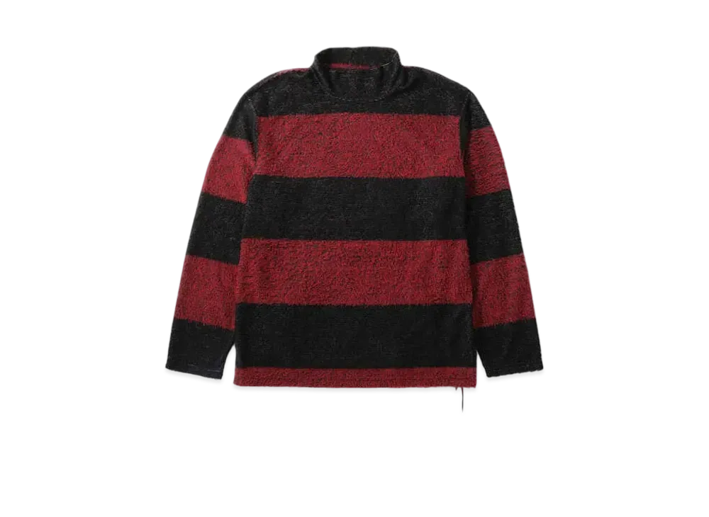 mastermind WORLD Pile Stripe Hi Neck LS Tee "Black Red"