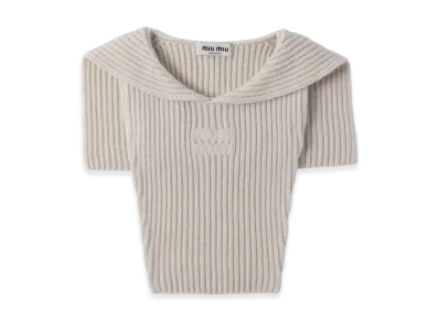 MIU MIU Women's Wool and Cashmere Knit Hoodie Dickey "Chalk White"