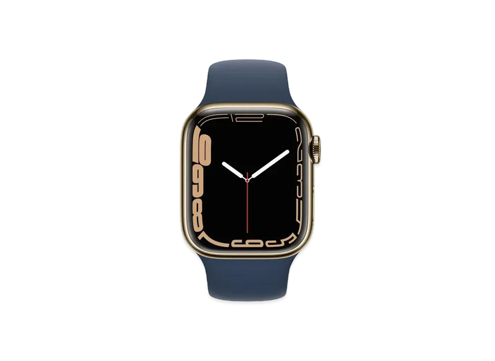 Apple Watch Series 7 (GPS + Cellular Model) 41mm Gold Stainless Steel Case Abyss Blue Sportsband Regular "Blue" MN9K3JA