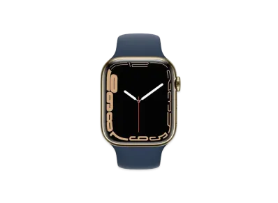 Apple Watch Series 7 (GPS + Cellular Model) 45mm Gold Stainless Steel Case Abyss Blue Sportsband Regular "Blue" MN9M3JA