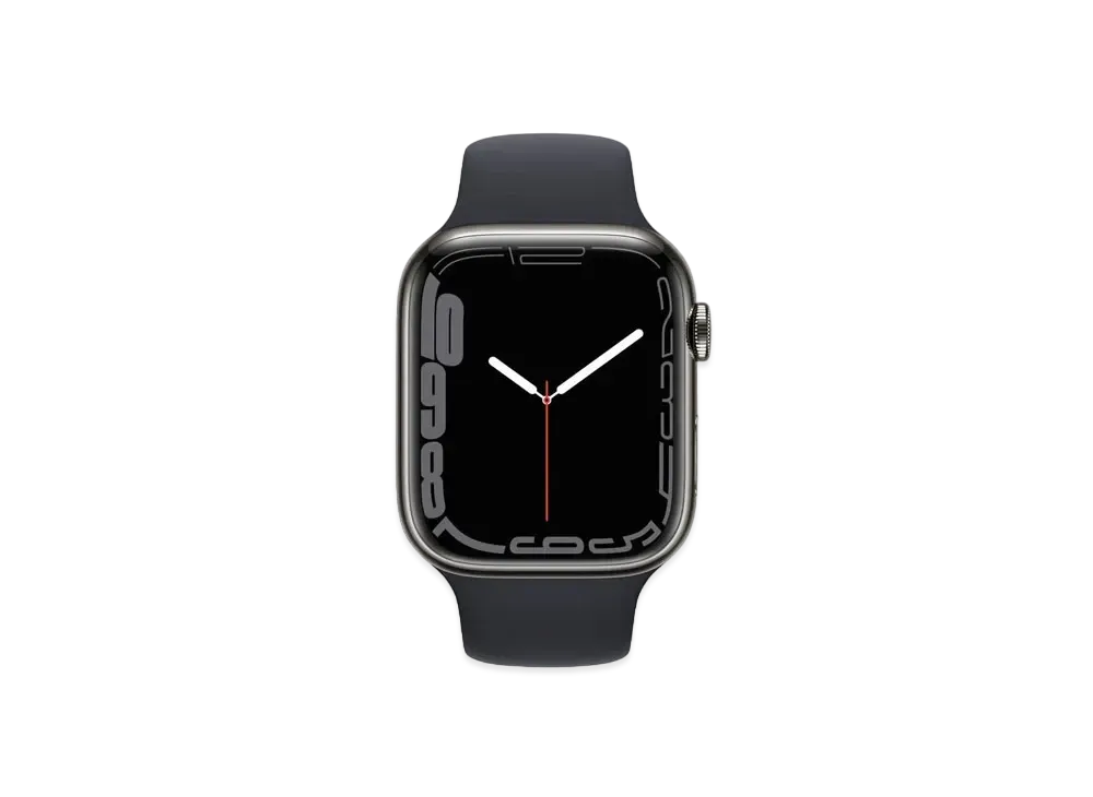 Apple Watch Series 7 (GPS + Cellular Model) 45mm Graphite Stainless Steel Case Midnight Sportsband Regular "Black" MNAX3JA