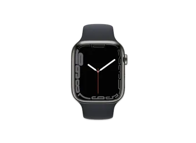 Apple Watch Series 7 (GPS + Cellular Model) 45mm Graphite Stainless Steel Case Midnight Sportsband Regular "Black" MNAX3JA