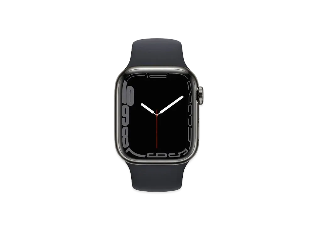 Apple Watch Series 7 (GPS + Cellular Model) 41mm Graphite Stainless Steel Case Midnight Sportsband Regular "Black" MNC23JA
