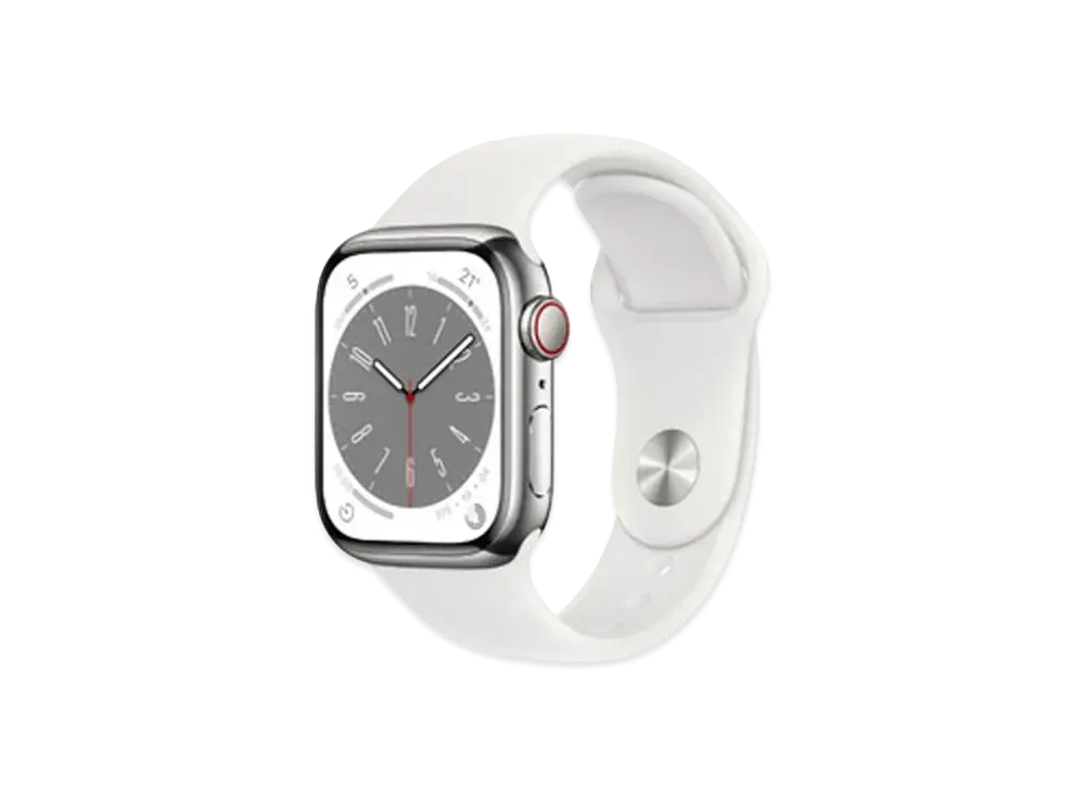 Apple Watch Series 8 (GPS + Cellular Model) 41mm Silver Stainless Steel Case White Sportsband Regular "White"