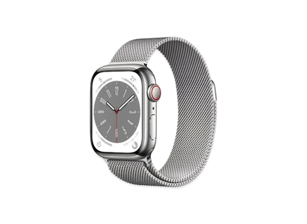 Apple Watch Series 8 (GPS + Cellular Model) 41mm Silver Stainless Steel Case Silver Milanese Loop "Silver"