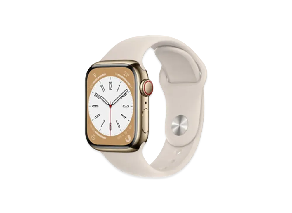 Apple Watch Series 8 (GPS + Cellular Model) 41mm Gold Stainless Steel Case Starlight Sportsband Regular "Silver"