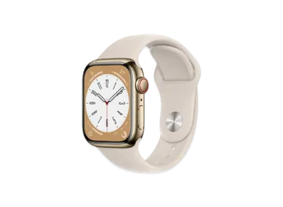 Apple Watch Series 8 (GPS + Cellular Model) 41mm Gold Stainless Steel Case Starlight Sportsband Regular "Silver"