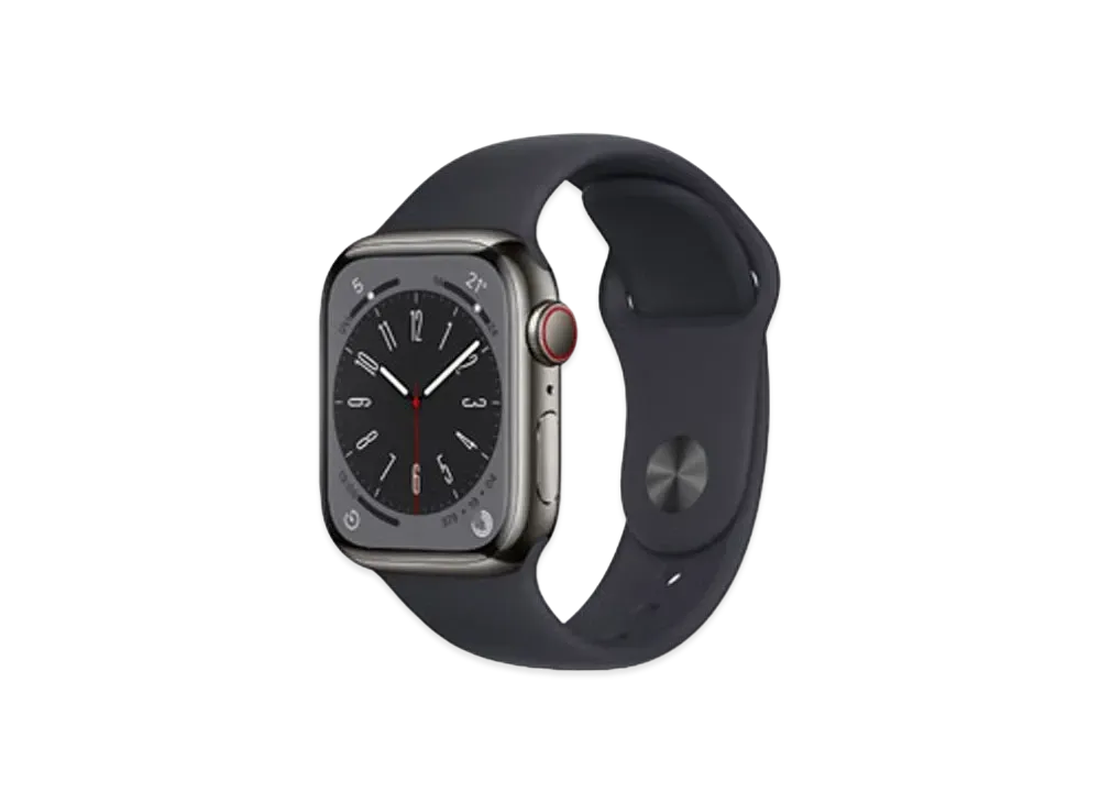 Apple Watch Series 8 (GPS + Cellular Model) 41mm Graphite Stainless Steel Case Midnight Sportsband Regular "Black"