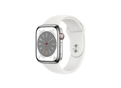 Apple Watch Series 8 (GPS + Cellular Model) 45mm Silver Stainless Steel Case White Sportsband Regular "White"