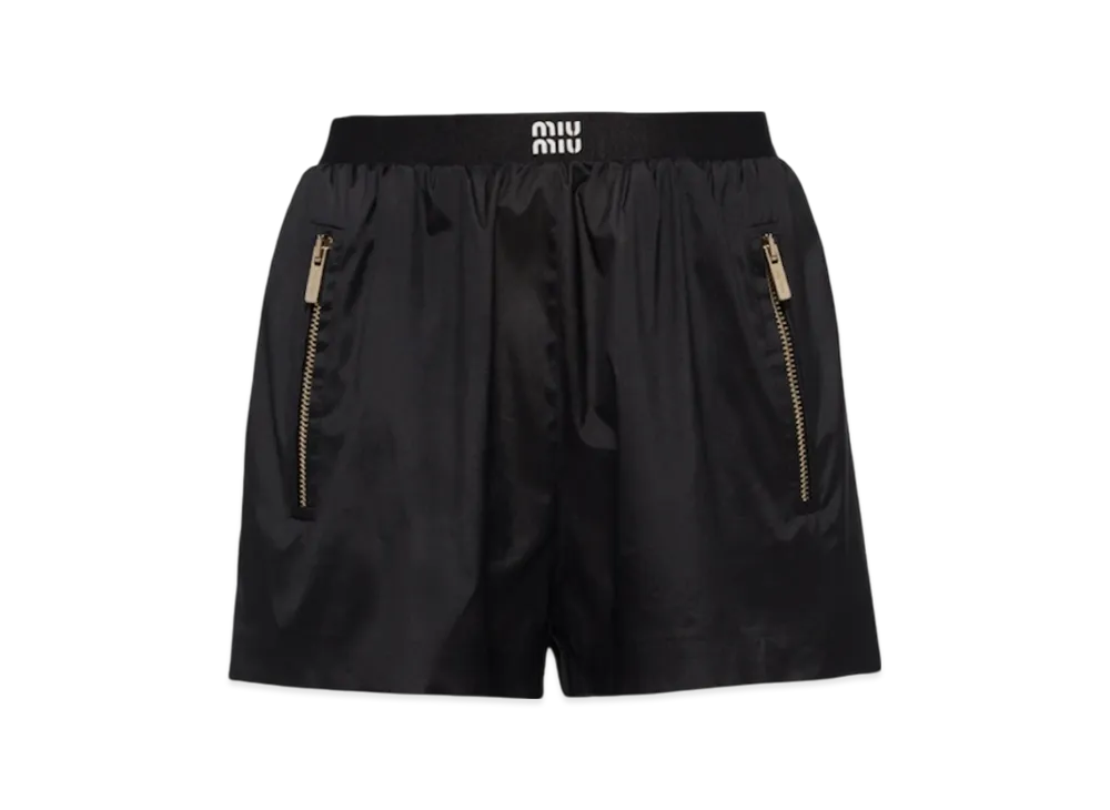 MIU MIU Women's Technical Silk Shorts with Printed Logo "Black"