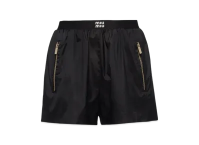 MIU MIU Women's Technical Silk Shorts with Printed Logo "Black"