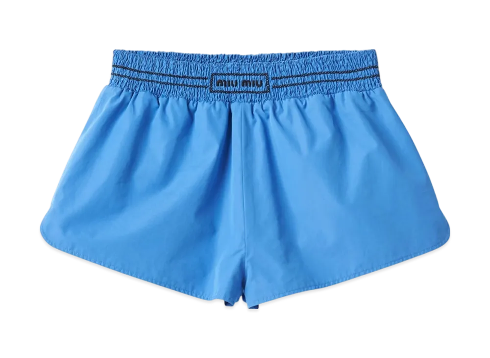 MIU MIU Women's Embroidered Poplin Shorts "Periwinkle Blue"