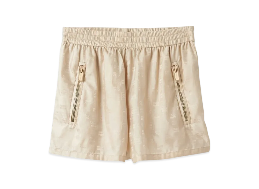 MIU MIU Women's Nylon Shorts with Logo "Desert Beige"