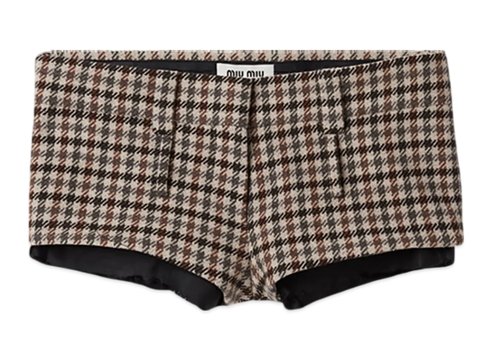 MIU MIU Women's Houndstooth Check Shorts "Sand/Tobacco"