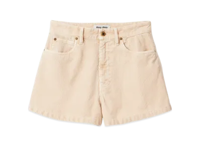 MIU MIU Garment-Dyed Corduroy Bermuda "Albino White"