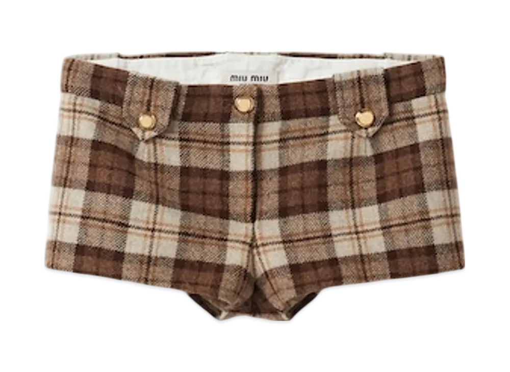 MIU MIU Women's Checked Shorts "Cocoa Brown"