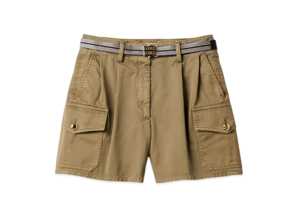 MIUMIU Women's Garment-Dyed Cotton Satin Shorts "Olive"