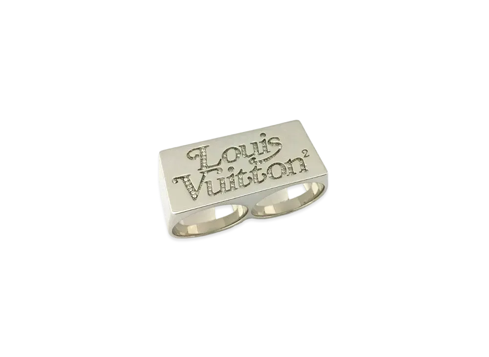 Louis Vuitton Double Squared LV Strass Stainless Ring "Silver"
