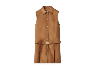 MIU MIU Women's Suede Nappa Leather Dress "Maple Brown"