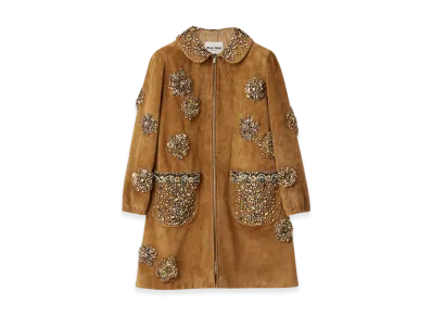 MIU MIU Women's Embroidered Suede Dress "Malt Beige"