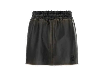 MIU MIU Women's Nappa Leather Mini Skirt "Dark Brown"