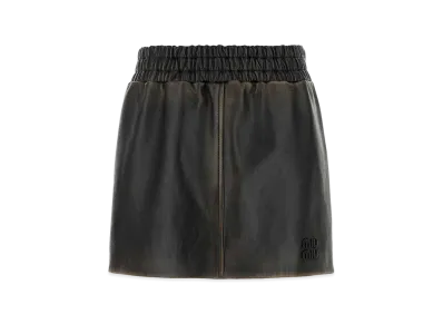 MIU MIU Women's Nappa Leather Mini Skirt "Dark Brown"