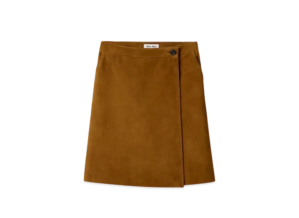 MIUMIU Women's Suede Wraparound Skirt "Olive"