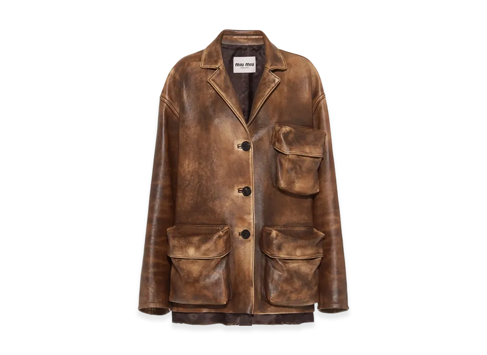 MIU MIU Women's Nappa Leather Jacket "Ivory/Cocoa Brown"