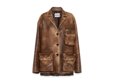 MIU MIU Women's Nappa Leather Jacket "Ivory/Cocoa Brown"