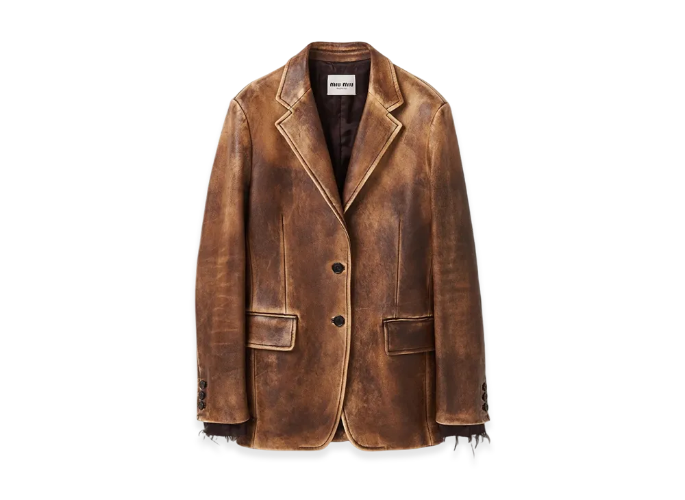 MIU MIU Women's Nappa Leather Jacket "Ivory/Cocoa Brown"