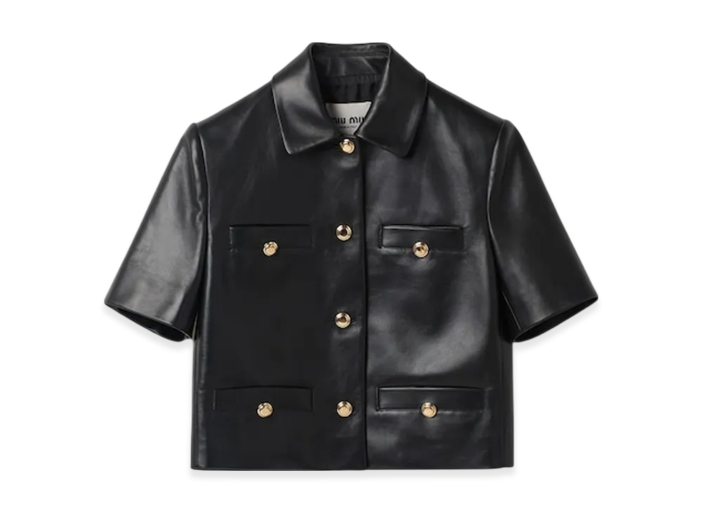 MIU MIU Women's Short Sleeved Nappa Leather Jacket "Black"