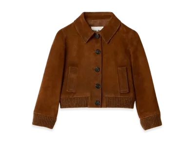 MIU MIU Women's Cropped Suede Jacket "Hazelnut"
