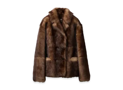 MIU MIU Women's Double-Breasted Shearling Jacket "Camel Brown"