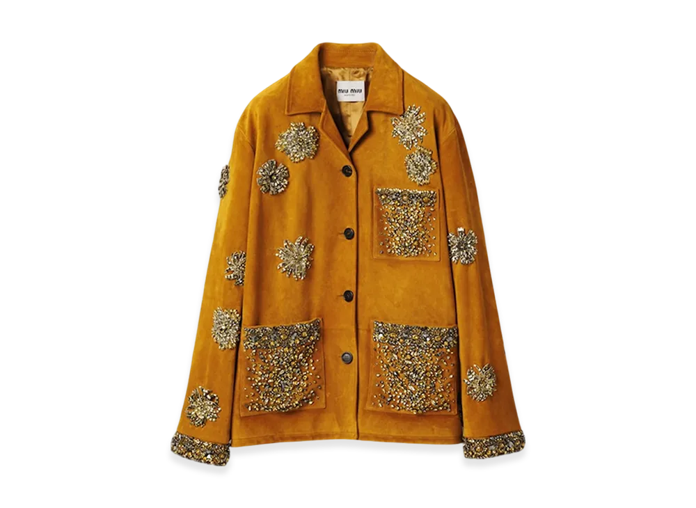 MIU MIU Women's Embroidered Suede Jacket "Whiskey"