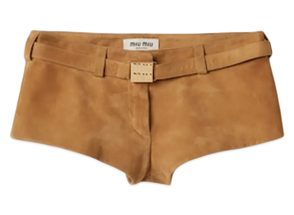 MIU MIU Women's Suede Shorts "Maple Brown"